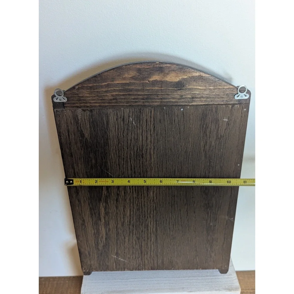 Rustic Dark Brown Wood Wall Mount Magazine Rack Arched Top Display 3 Spindle 15
